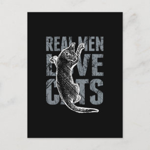 Carte Postale Les vrais hommes adorent les chats en style détend