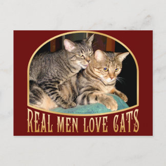 Carte Postale Les vrais hommes aiment les chats