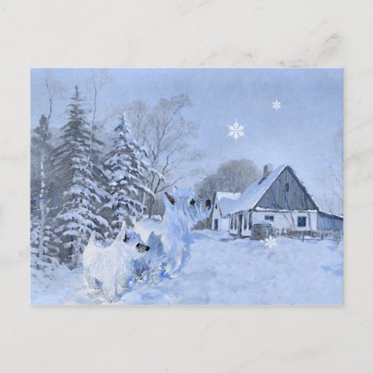 Carte Postale Les Westies aiment l'hiver (Devant)