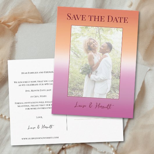 Carte Postale Lesbian Wedding Photo Pride Flag Save the Date