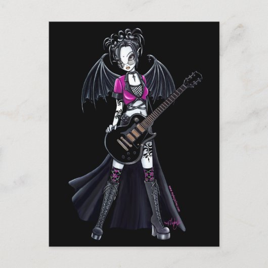 Carte Postale "Leslie" Black Beauty Guitar Rocker Fairy (Devant)