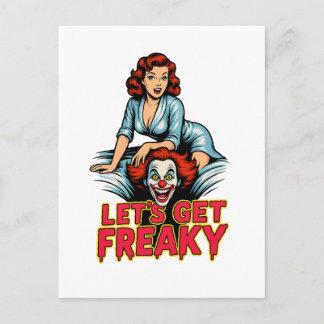 Carte Postale Let’s Get Freaky – Retro Pin-Up & Creepy Clown