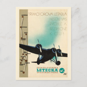 Carte Postale Letecka Tchécoslovaquie Poster vintage 1932