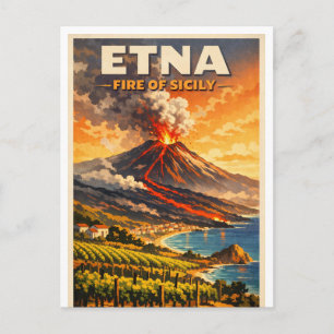 Carte Postale L'Etna, Italie, dans un style rétro classique
