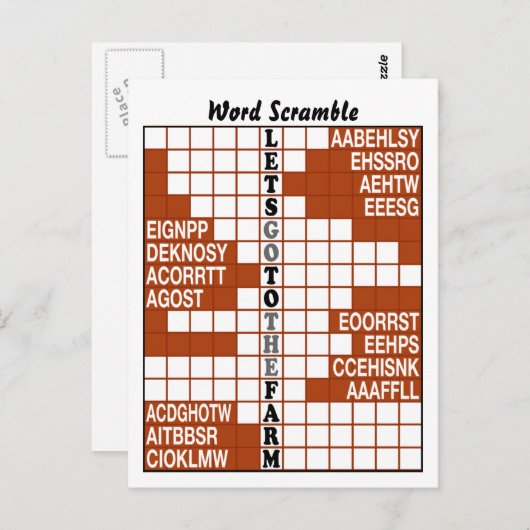 Carte Postale Let's Go to Farm Word Scramble (Devant / Derrière)