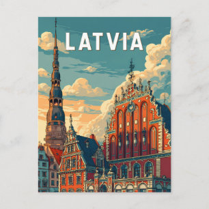 Carte Postale Lettonie Illustration Voyage Art Vintage