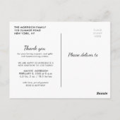 Carte Postale lettrage MERCI faire part de naissance (Dos)