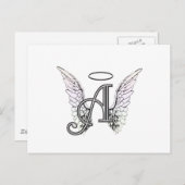 Carte Postale Lettre A Monogramme initial avec ailes angéliques  (Devant / Derrière)