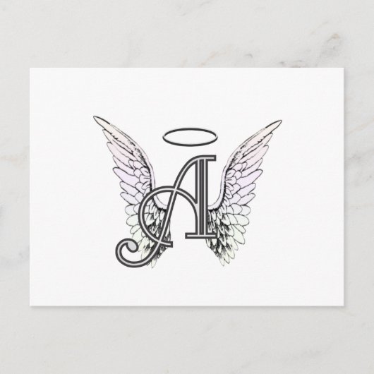 Carte Postale Lettre A Monogramme initial avec ailes angéliques  (Devant)