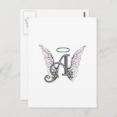 Carte Postale Lettre A Monogramme initial avec ailes angéliques  (Devant / Derrière)