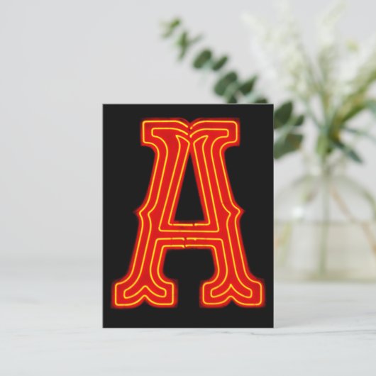 Carte Postale Lettre "A" Monogramme néon clair (Debout devant)