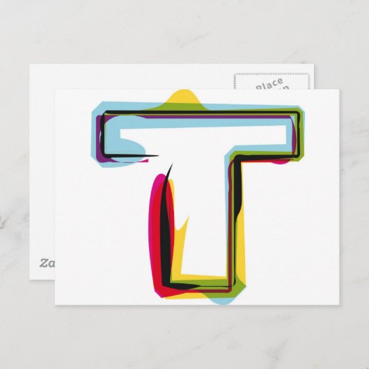 Carte Postale Lettre Abstraite et colorée T (Devant / Derrière)