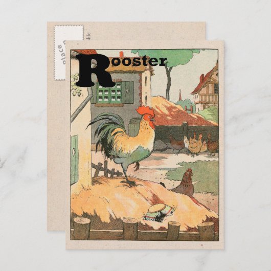 Carte Postale Lettre alphabétique de l'animal coq (Devant / Derrière)