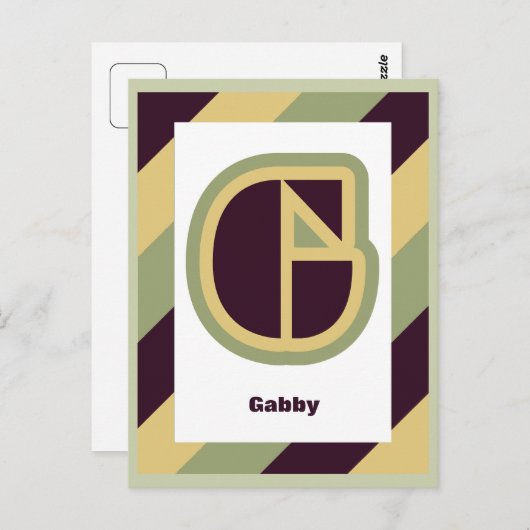 Carte Postale Lettre Art déco moderne G avec bordure rayée, nom (Devant / Derrière)