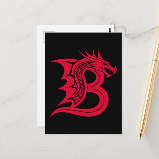 Carte Postale Lettre B de style dragon, alphabet du dragon, mono (Devant/Arrière en situation)