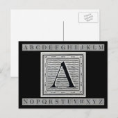 Carte Postale Lettre bloc "A" Woodblock Initial (Devant / Derrière)