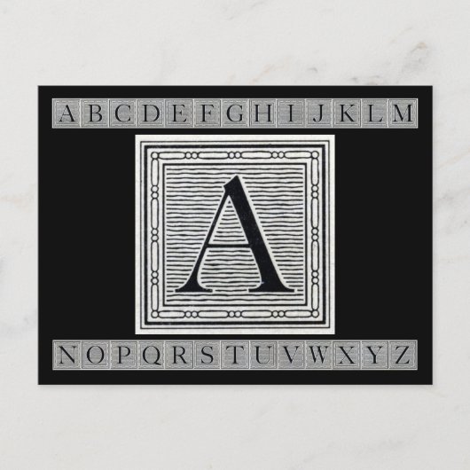 Carte Postale Lettre bloc "A" Woodblock Initial (Devant)