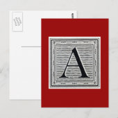 Carte Postale Lettre bloc "A" Woodblock Initial (Devant / Derrière)