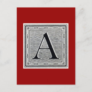Carte Postale Lettre bloc "A" Woodblock Initial