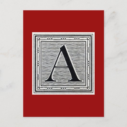 Carte Postale Lettre bloc "A" Woodblock Initial (Devant)