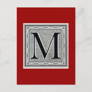 Carte Postale Lettre bloc "M" Woodblock Inital
