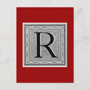 Carte Postale Lettre bloc "R" Bois coupé en bois