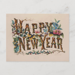 Carte Postale Lettre botanique vintage "Bonne Année"