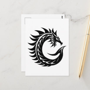 Carte Postale Lettre C de style dragon, alphabet du dragon, mono