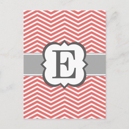 Carte Postale Lettre corail blanc monogramme E Chevron (Devant)