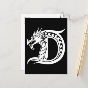 Carte Postale Lettre D de style dragon, Alphabet de dragon, Mono