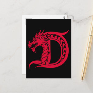 Carte Postale Lettre D de style dragon, Alphabet du dragon, Mono
