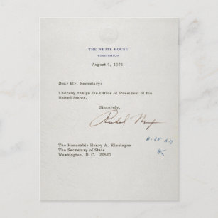 Carte Postale Lettre de démission de Richard M. Nixon 1974