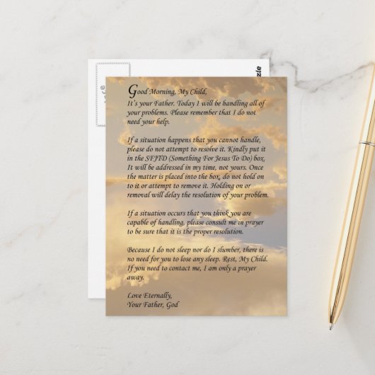 Carte Postale Lettre de Dieu (Devant/Arrière en situation)