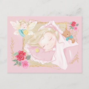 Carte Postale Lettre de fée de dent mignonne fille dormir pièce 