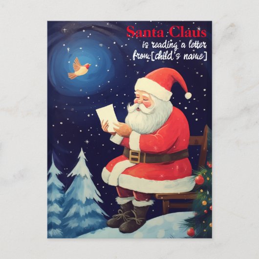 Carte Postale Lettre de lecture père Noël Retro personnalisée No (Devant)
