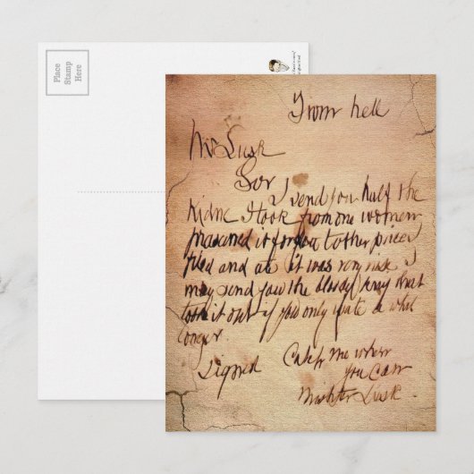 Carte Postale Lettre de l'enfer (Devant / Derrière)