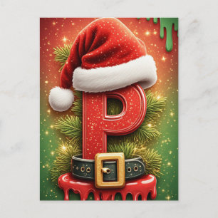 Carte Postale Lettre de Noël P Chapeau de Père Noël Accents de C