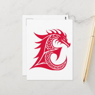 Carte Postale Lettre de style dragon E, Alphabet du dragon, Mono