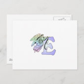 Carte Postale Lettre E ange monogramme alphabet initial bleu et (Devant / Derrière)