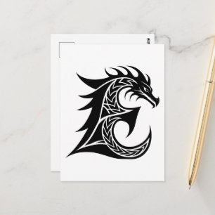 Carte Postale Lettre E de style dragon, alphabet du dragon, mono