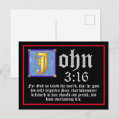 Carte Postale Lettre éclairée Jean 3 16 Citation de la Bible de  (Devant / Derrière)