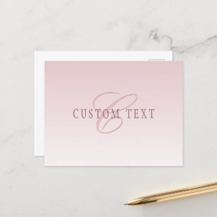 Carte Postale Lettre élégante & monogramme Rose ombré