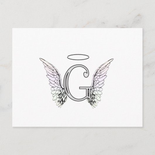 Carte Postale Lettre G Monogramme initial avec ailes angéliques (Devant)