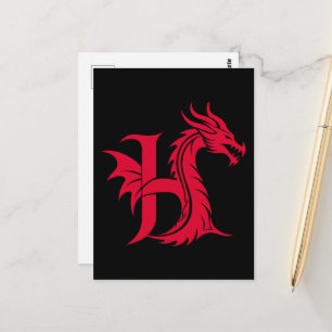 Carte Postale Lettre H de style dragon, alphabet du dragon, mono