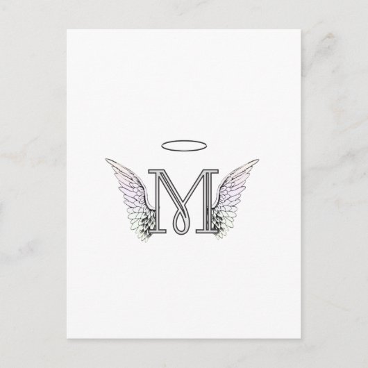 Carte Postale Lettre M Monogramme initial avec ailes angéliques (Devant)