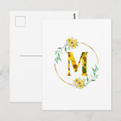 Carte Postale Lettre M motif de tournesol (Devant / Derrière)