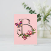 CARTE POSTALE LETTRE MONOGRAMME B AVEC ROSES ET BUTTERFER (Debout devant)