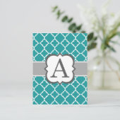 Carte Postale Lettre Monogramme Bleu turquoise A Quatrefoil (Debout devant)
