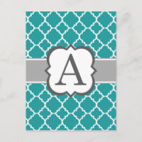 Lettre Monogramme Bleu turquoise A Quatrefoil
