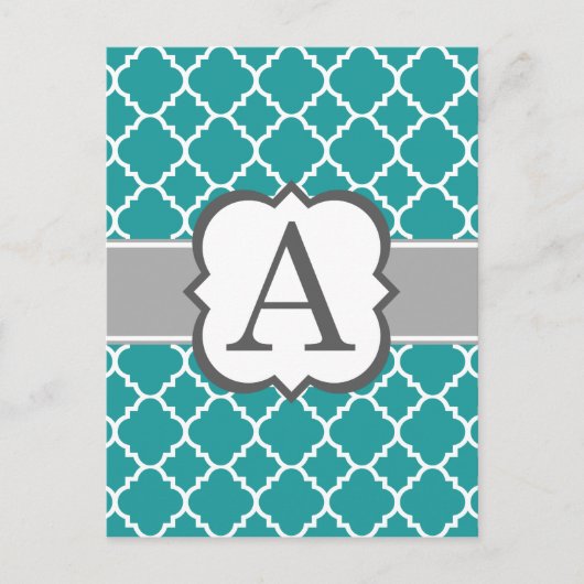 Carte Postale Lettre Monogramme Bleu turquoise A Quatrefoil (Devant)
